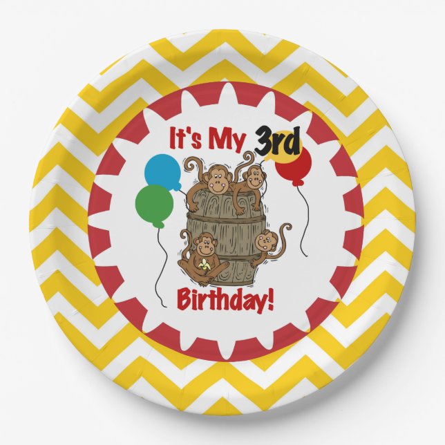 Barrel of Monkeys 3rd Birthday Paper Plates (Front)