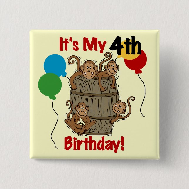 Barrel of Monkeys 4th Birthday 2 Inch Square Button (Front)