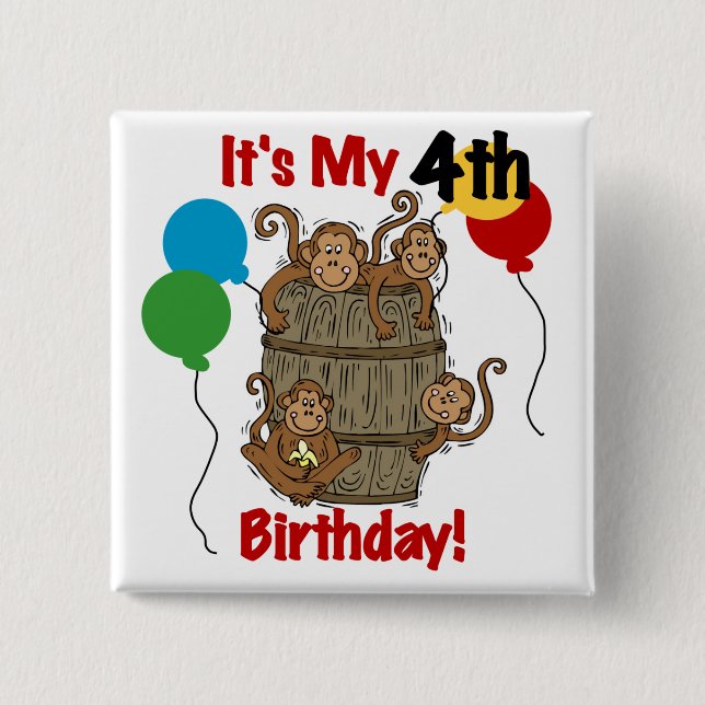 Barrel of Monkeys 4th Birthday 2 Inch Square Button (Front)