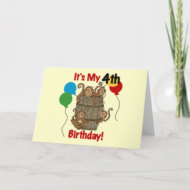 Barrel of Monkeys 4th Birthday Card (Front)