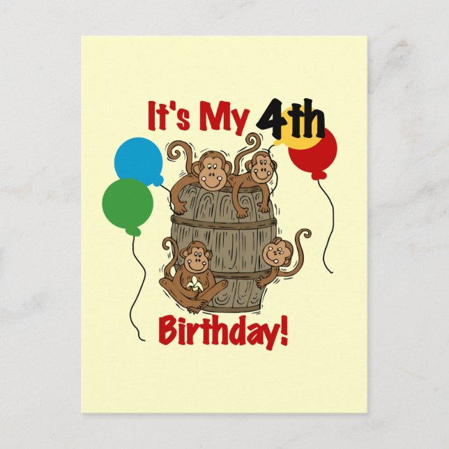 Barrel of Monkeys 4th Birthday Postcard (Front)