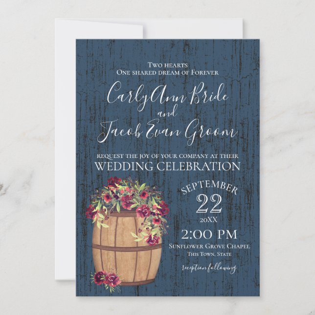 Barrel of Roses Rustic Wood Invitation (Front)