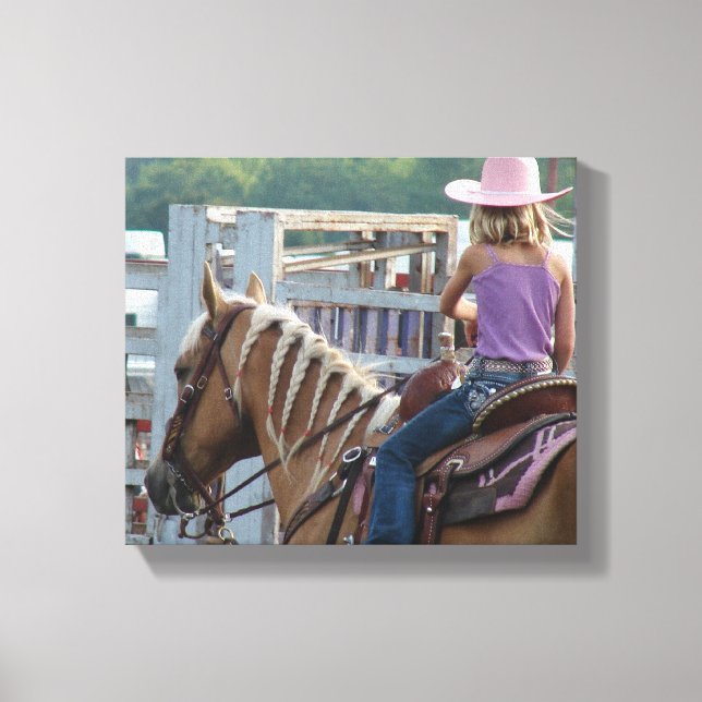 Barrel Race Girl and Palomino Horse Canvas Print (Front)
