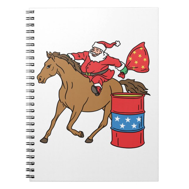 Barrel Racing Christmas Santa on Barrel Horse Notebook (Front)