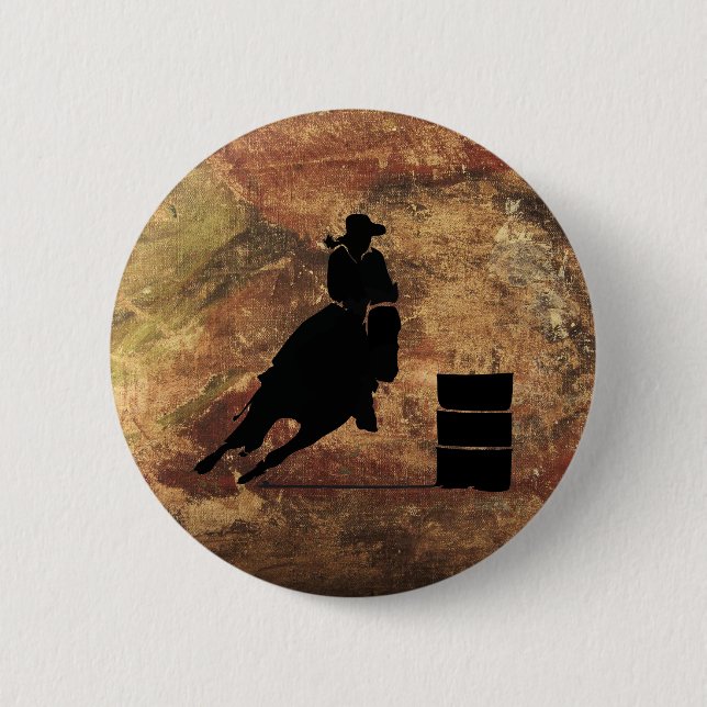 Barrel Racing Girl Silhouette on a Grunge Texture 2 Inch Round Button (Front)