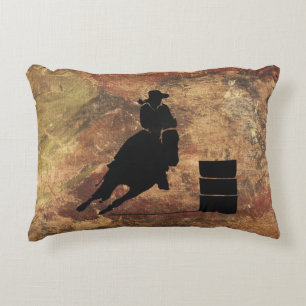 Barrel Racing Girl Silhouette on a Grunge Texture Accent Pillow