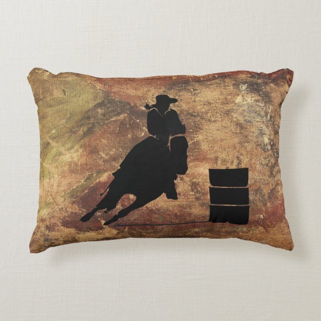 Barrel Racing Girl Silhouette on a Grunge Texture Accent Pillow (Front)