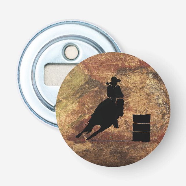 Barrel Racing Girl Silhouette on a Grunge Texture Bottle Opener (Front)