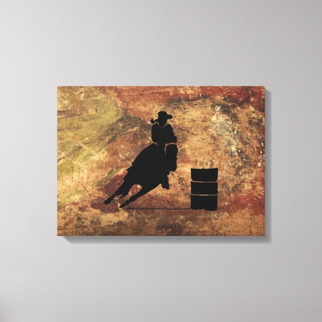 Barrel Racing Girl Silhouette on a Grunge Texture Canvas Print (Front)