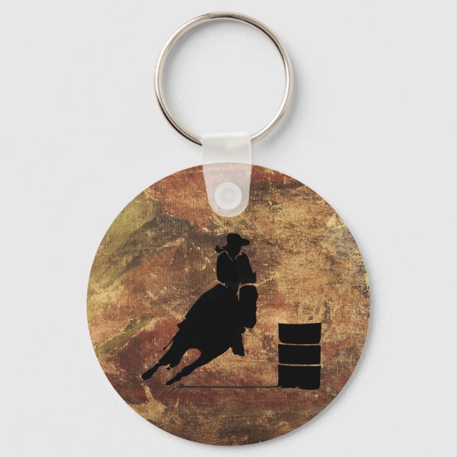 Barrel Racing Girl Silhouette on a Grunge Texture Keychain (Front)