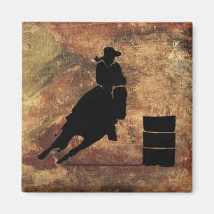 Barrel Racing Girl Silhouette on a Grunge Texture Magnet