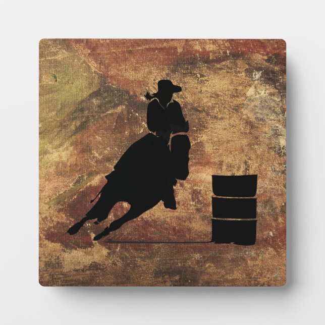 Barrel Racing Girl Silhouette on a Grunge Texture Plaque (Front)