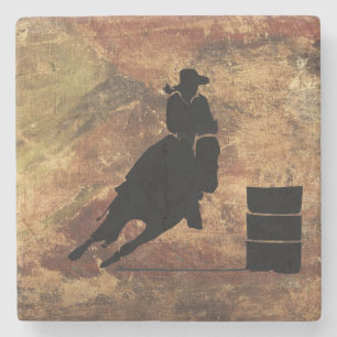 Barrel Racing Girl Silhouette on a Grunge Texture Stone Coaster