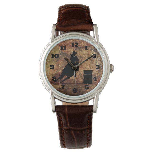 Barrel Racing Girl Silhouette on a Grunge Texture Watch (Front)