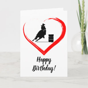 Barrel Racing Horse and Red Heart Happy Birthday! Card