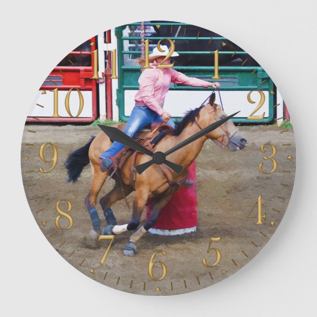 Barrel-Racing Rodeo Cowgirl Design I Large Clock (Front)