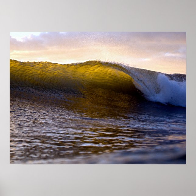 Barrel Surf Wave in the Ocean Sunset Poster (Front)