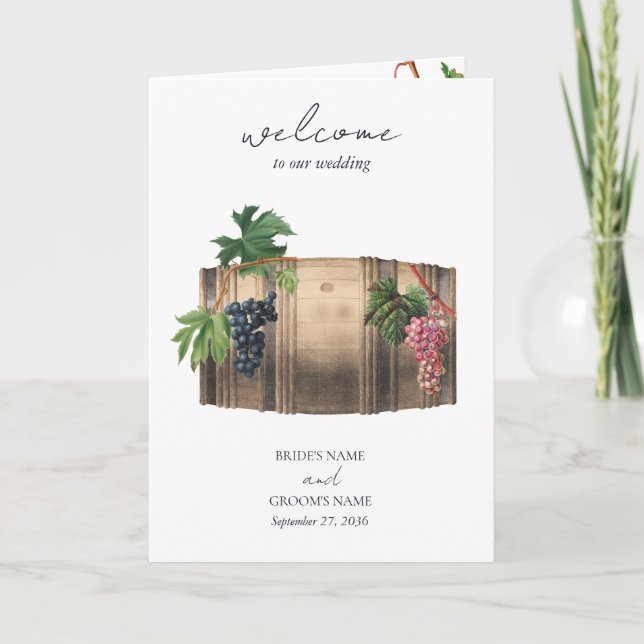 Barrel Winery Vineyard Wedding Order of Service Program (Front)