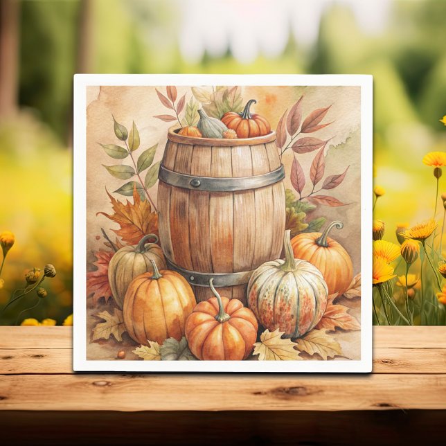 Barrel with Pumpkins Fall Napkin (Creator Uploaded)