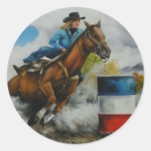 Barrell Racer Painting on Customizable Products Classic Round Sticker