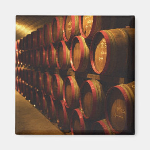 Barrels of Tokaj wine stacked in the Disznoko Magnet