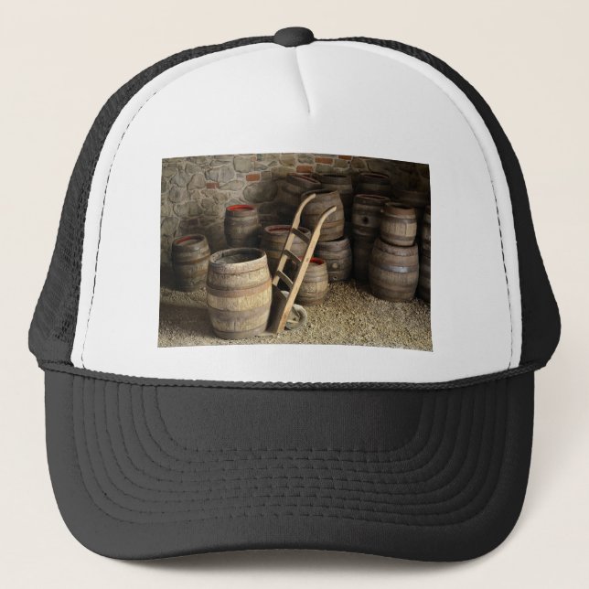 Barrels Of Wine At Basement Trucker Hat (Front)
