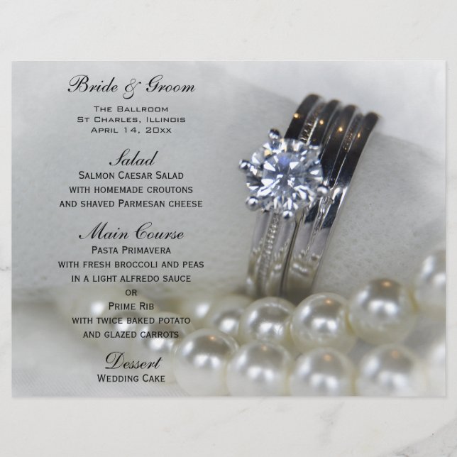 Barres de diamant et perles Menu Mariage (Devant)
