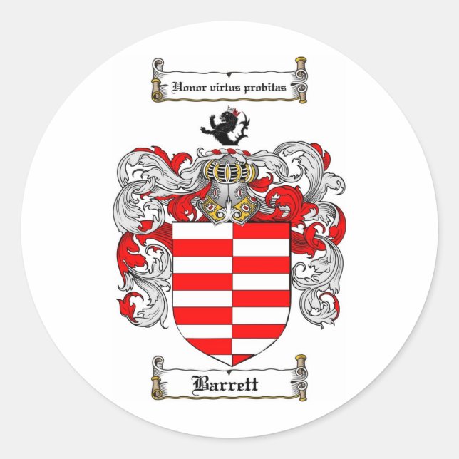 BARRETT FAMILY CREST -  BARRETT COAT OF ARMS CLASSIC ROUND STICKER (Front)