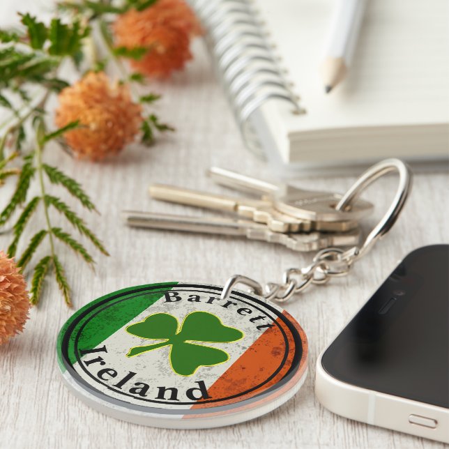 Barrett Gold Trimmed Shamrock Personalized Keychain (Front Right)