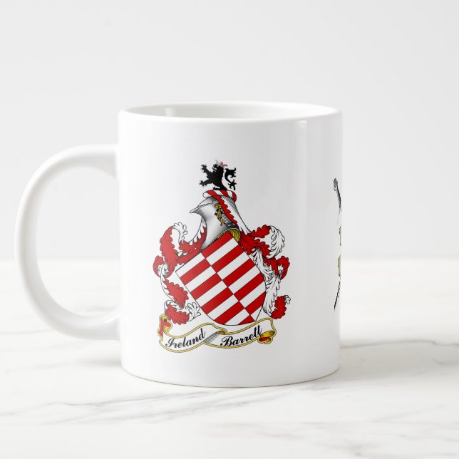Barrett Irish Coat of Arms Personalized Large Coffee Mug (Left)