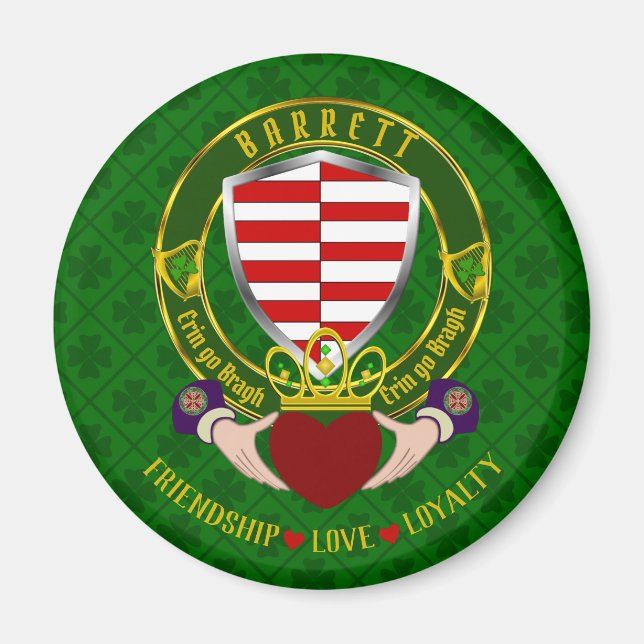 Barrett Irish Shield & Claddagh Magnet (Front)