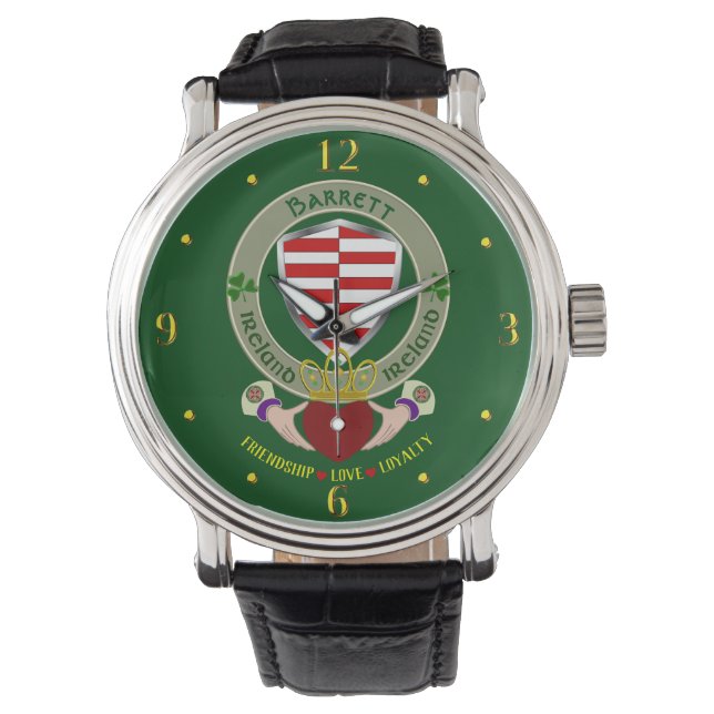 Barrett Irish Shield & Claddagh Personalized Watch (Front)