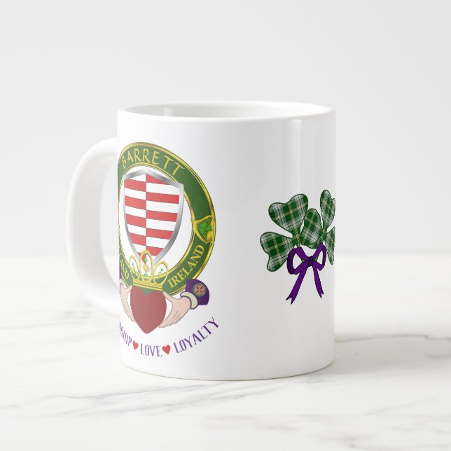 Barrett Irish Shield w/Claddagh Personalized Large Coffee Mug (Front Left)