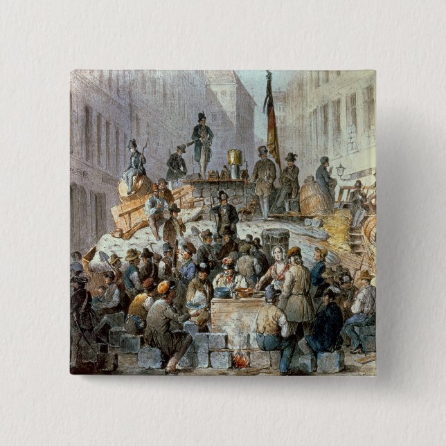 Barricades in Marzstrasse, Vienna, 1848 2 Inch Square Button (Front)