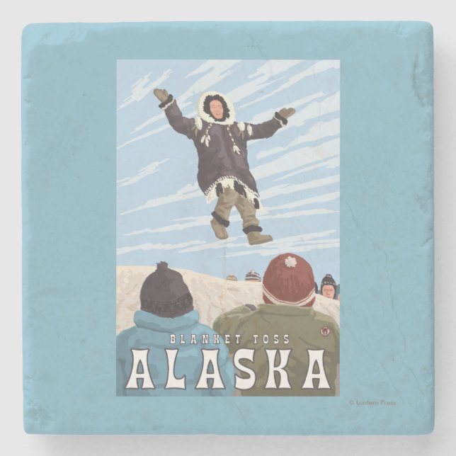 Barrow, Alaska Blanket Toss Vintage Travel Stone Coaster (Front)