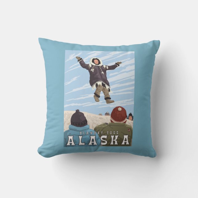 Barrow, Alaska Blanket Toss Vintage Travel Throw Pillow (Front)