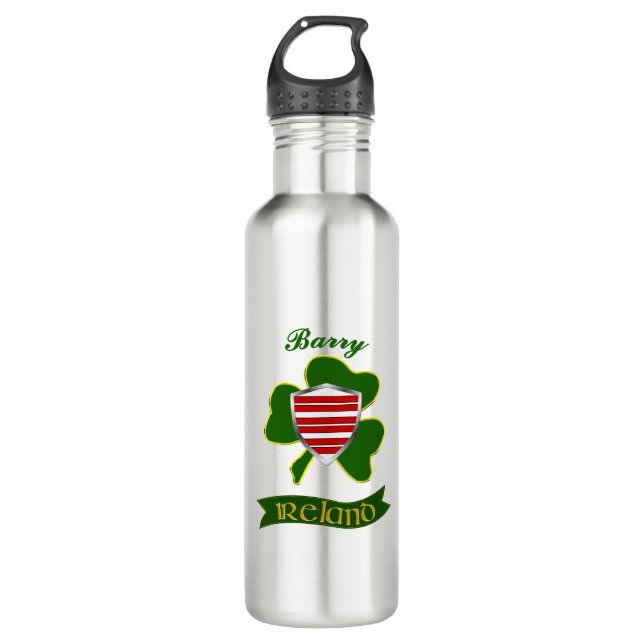 Barry Irish Shield & Shamrock Personalized  710 Ml Water Bottle (Front)