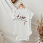BARRY Little Slugger Baseball Sports Themed Baby Bodysuit<br><div class="desc">This baby bodysuit features cute baseball lace lines,  a baseball bat and a fun retro styled font with the words,  "little slugger". This baby jumpsuit is perfect for a sports loving mom and dad to be or to celebrate a baseball themed first birthday party.</div>