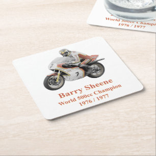 Barry Sheene 2, the hand tinted version Square Paper Coaster