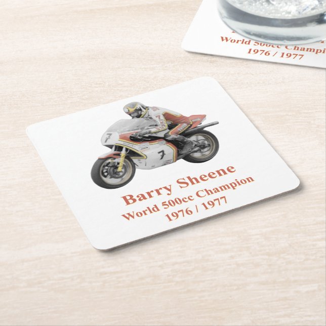 Barry Sheene 2, the hand tinted version Square Paper Coaster (Angled)