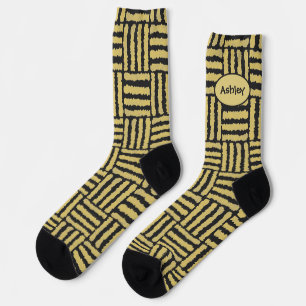 Bars of four in yellow with your name socks