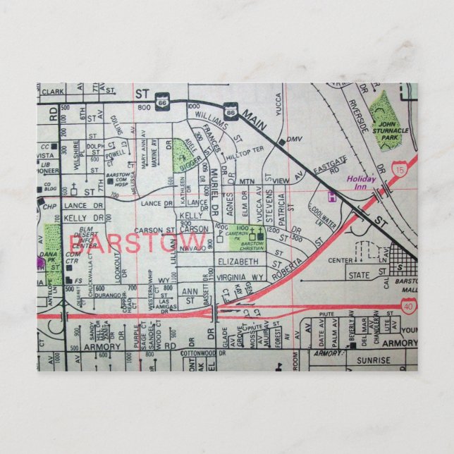 BARSTOW, CA Vintage Map Postcard (Front)