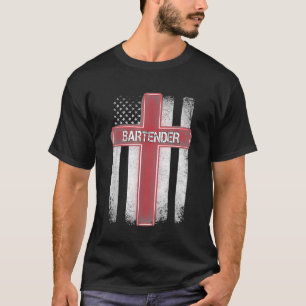 Bartender American Flag Christmas Xmas Gift For Ba T-Shirt