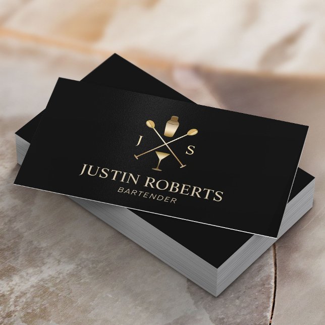 Bartender Bar Club Modern Black & Gold Business Card (Creator Uploaded)