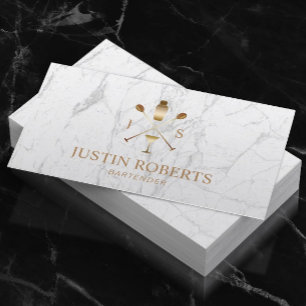 Bartender Bar Club Modern White Marble Business Card
