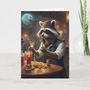 Bartender birthday funny whimsical raccoon card