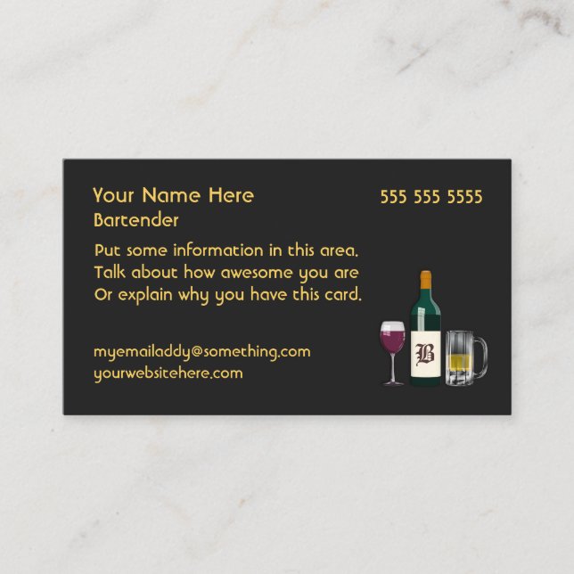 Bartender Black Business Card (Front)