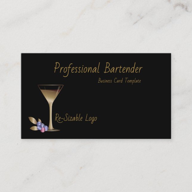 Bartender business cards - Gold classy cards (Front)