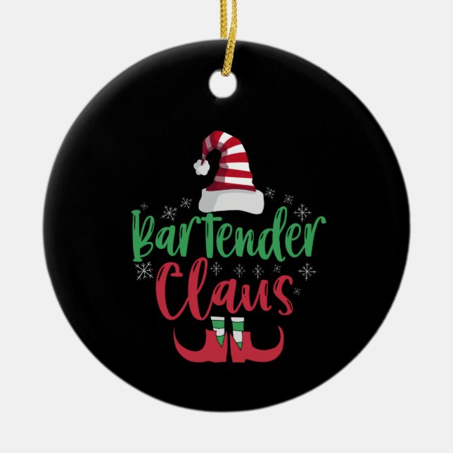 Bartender Claus Funny Santa Family Matching Gift Ceramic Ornament (Front)