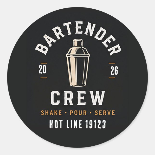 🍸 Bartender Crew Bar Staff Uniform🍸 Classic Round Sticker (Front)